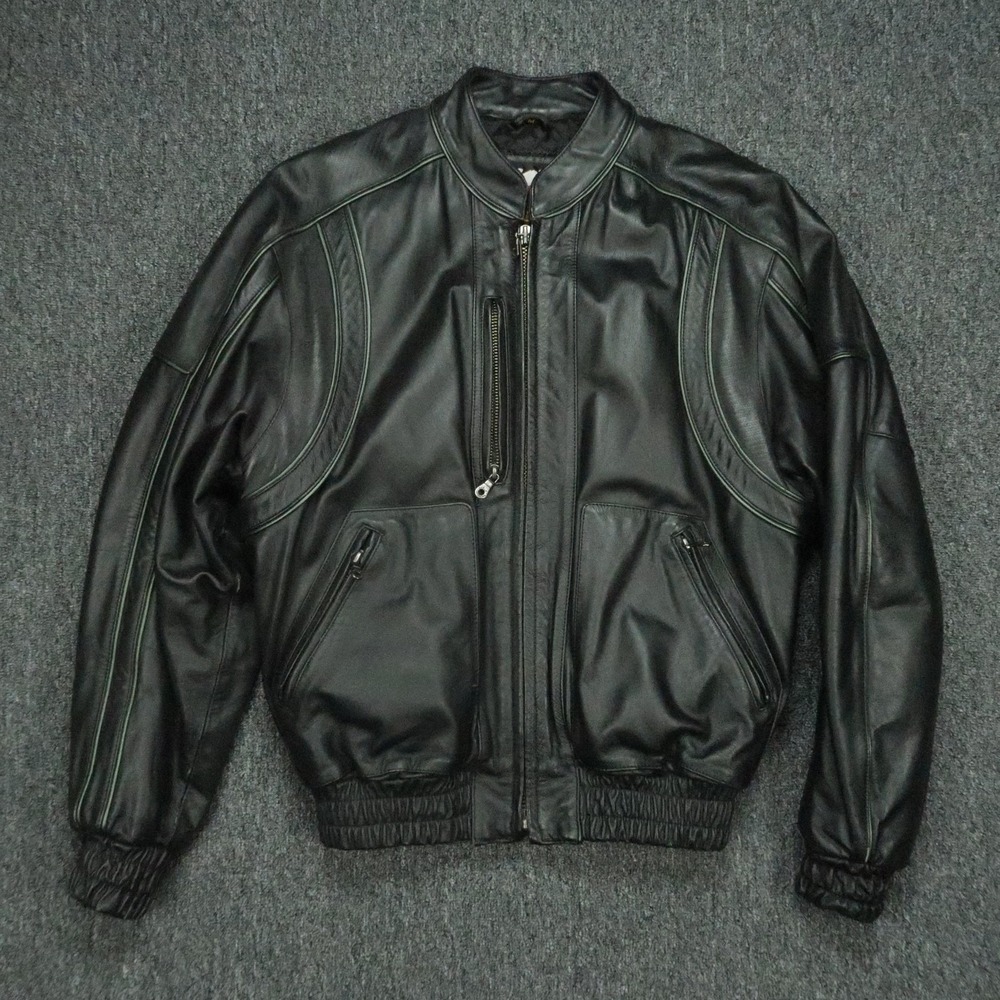 Harley Davidson Jacket Mens Medium Black Leather Bar Shield Quilt Lined Biker - Picture 2 of 15